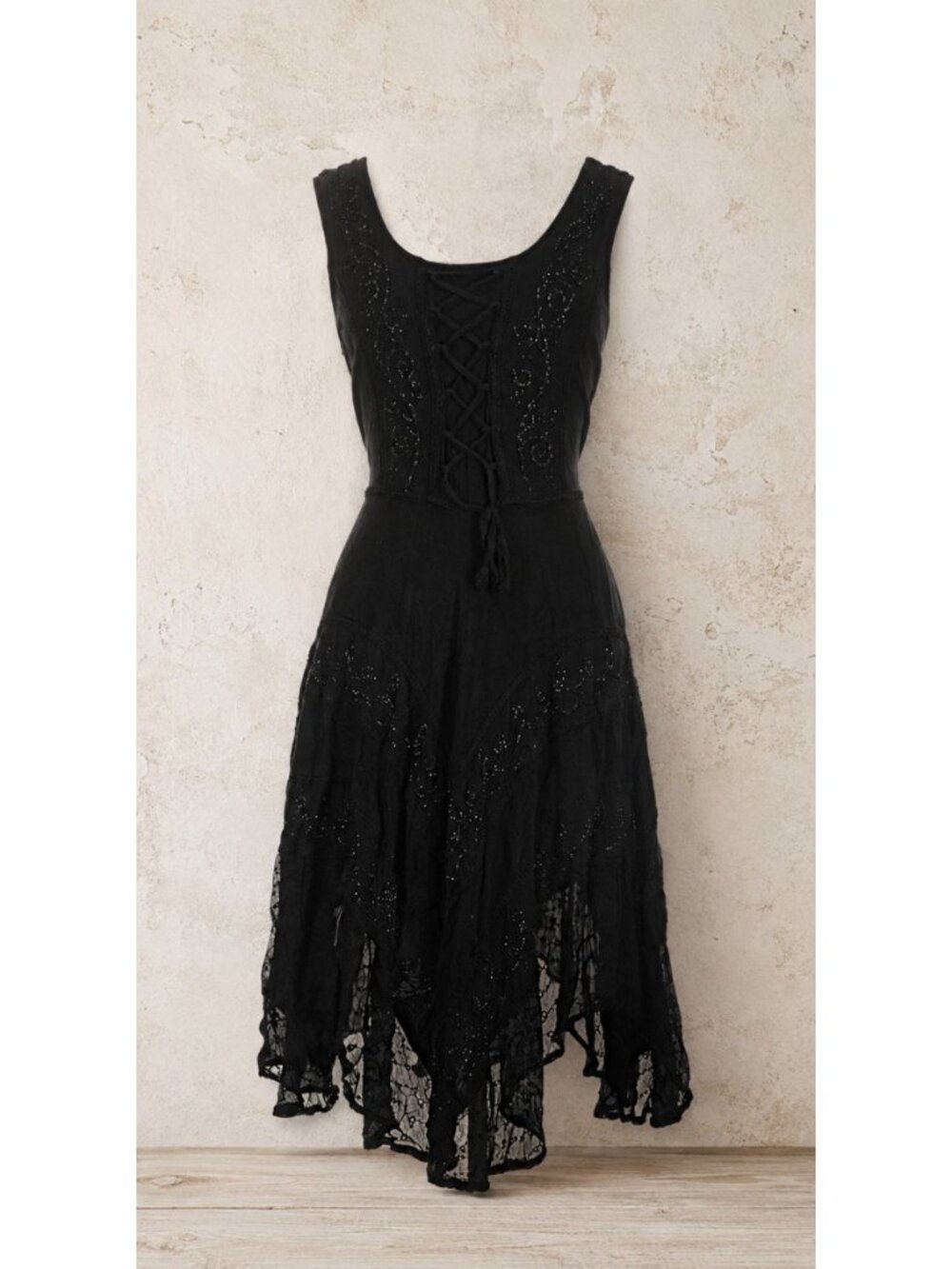 Holy Clothing L Sleeveless Dress Lace Up Flared Sparkle Fairy Witchy Embroidery